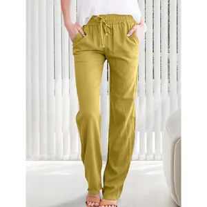 y2k Women Pants Drawstring High Rise Straight Leg Trousers with Pockets