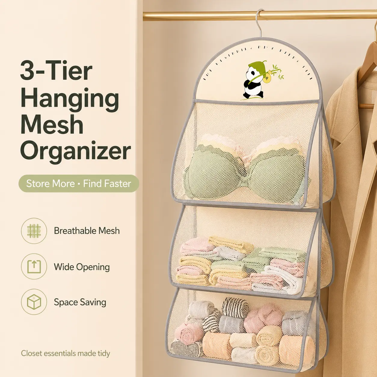 Hanging Underwear Storage Organizer, Closet Mesh Pouch for Bras, Panties & Socks, Dorm Essential