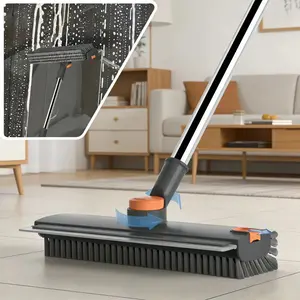 3 in 1 Floor Scrub Brush with Long Handle, Heavy-Duty Stiff Bristle Cleaning Brush with Scraper, Shower Scrubber for Bathroom, Patio, Garage, Kitchen, Wall & Deck Cleaning