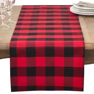 Saro Lifestyle  16 x 108 in. Cotton & Poly Blend Buffalo Plaid Runner, Red