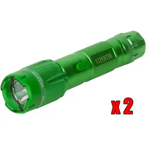 (x2) VIPERTEK GREEN VTS-T03 Heavy Duty Metal Built in LED Flashlight Rechargeable For Emergencies and Outdoor Activities