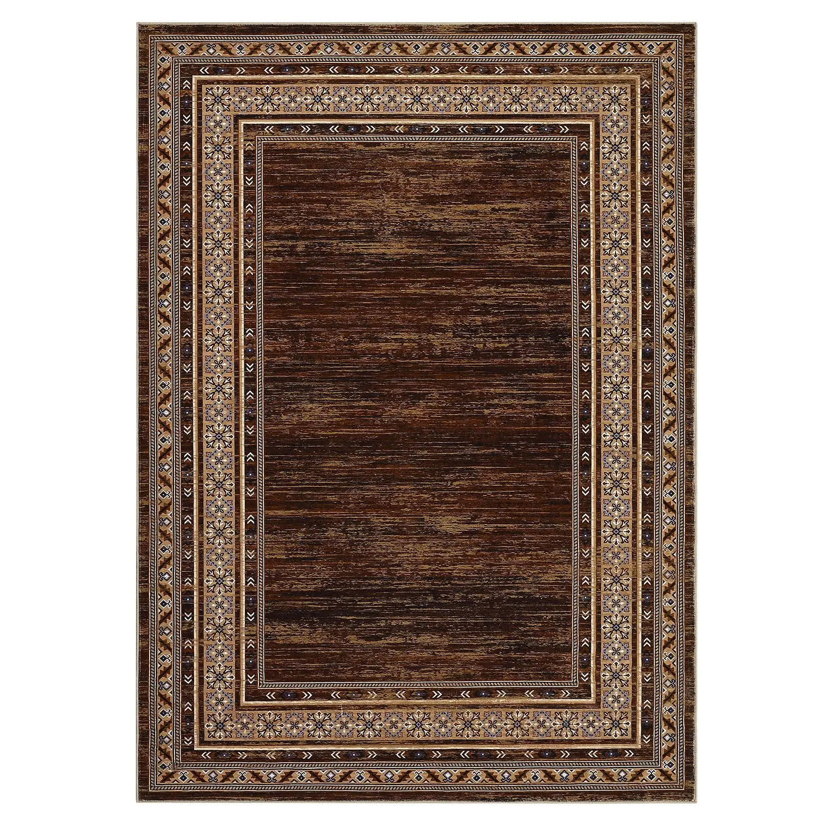 9 x 12 ft Polyester Red Brown Rectangular Living Room Bedroom Dining Room Geometric Bordered Print Modern Machine Washable Area Rug