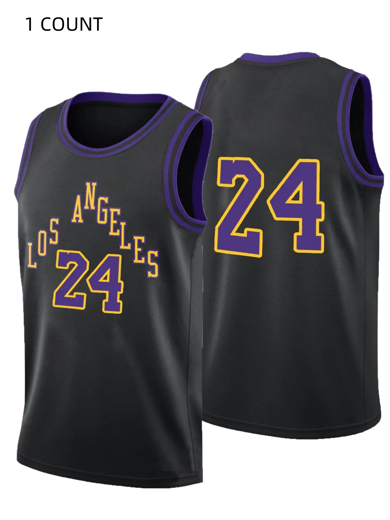 [Plus Size]High-End Men's Black #24 Basketball Jersey | Embroidered Letter Sportswear, Classic Retro Casual Shirt for Games & Training, Workout Clothes, Sports Clothing, Outdoor Street Wear, Casual Style, Outdoor Sportswear