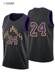 【Plus Size】High-End Men's Black #24 Basketball Jersey | Embroidered Letter Sportswear, Classic Retro Casual Shirt for Games & Training, Outdoor Street Wear, Casual Style, Outdoor Sportswear