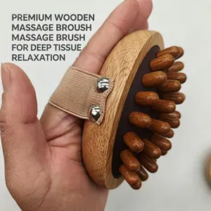 Wooden Meridian Massage Brush, Manual Full Body Gua Sha Massager, Soft Bristles for Head, Abdominal, Leg Relaxation, Home Use