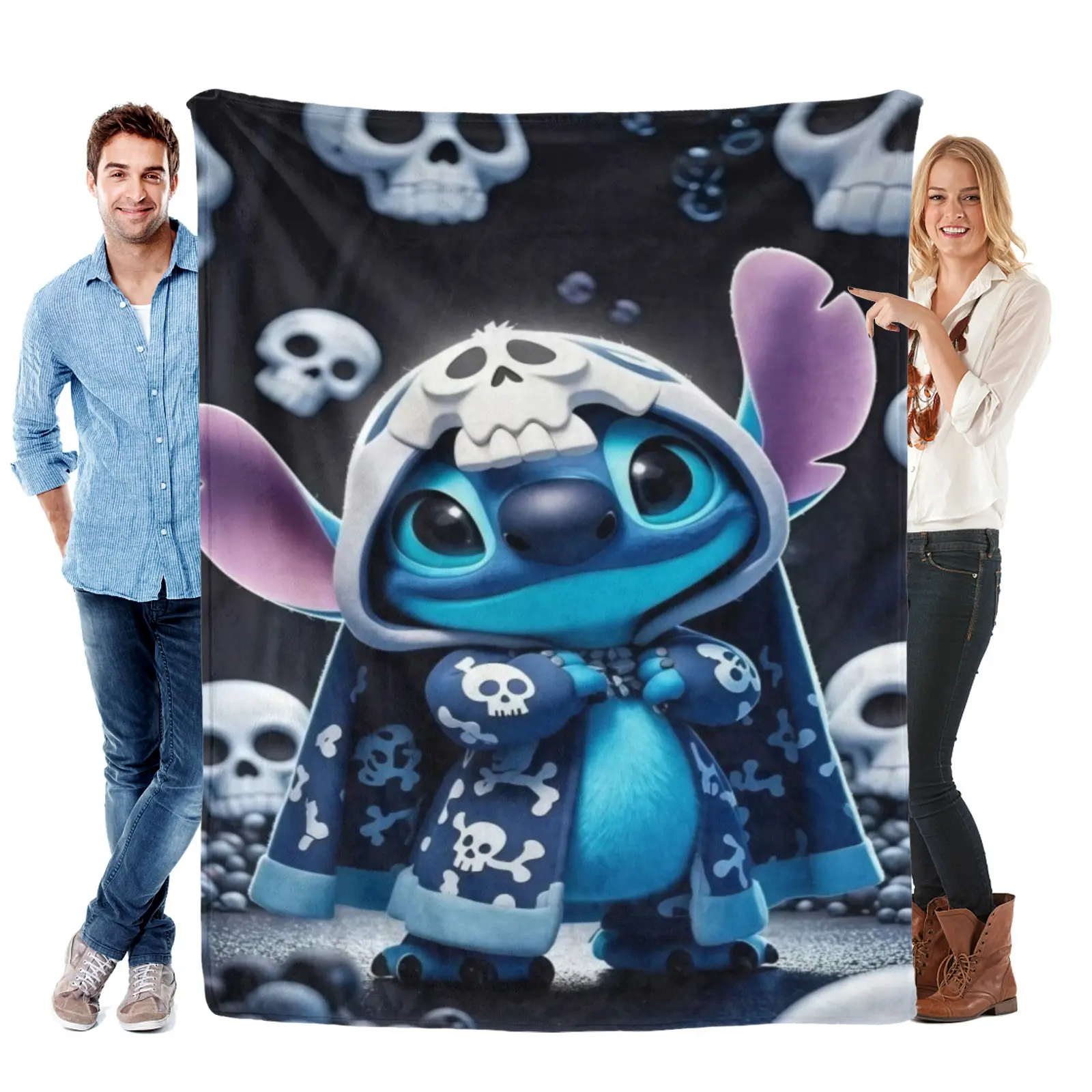 Disney Cool Skull Cloak Stitch Blanket, Warm Cartoon Printing Throw Blanket,Stitch Stuff For Teen Multi Scene Home Decor