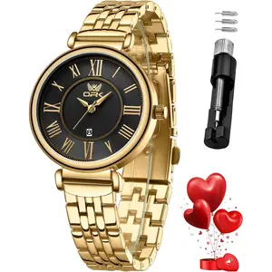 OPK Women’s Wrist Watches Small Bracelet Luxury Calendar Ladies Analog Quartz Watch Black Silver Green Rose Gold Stainless Steel Waterproof Watches Business Dress Casual Female Wrist Watches