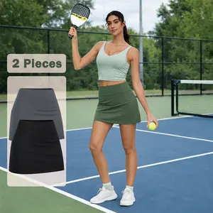 THE GYM PEOPLE 2 Pieces Women's A-line High Waisted Golf Skorts Tennis Mini Athletic Active Skirts Pickleball Built-in Shorts with 3 Pockets