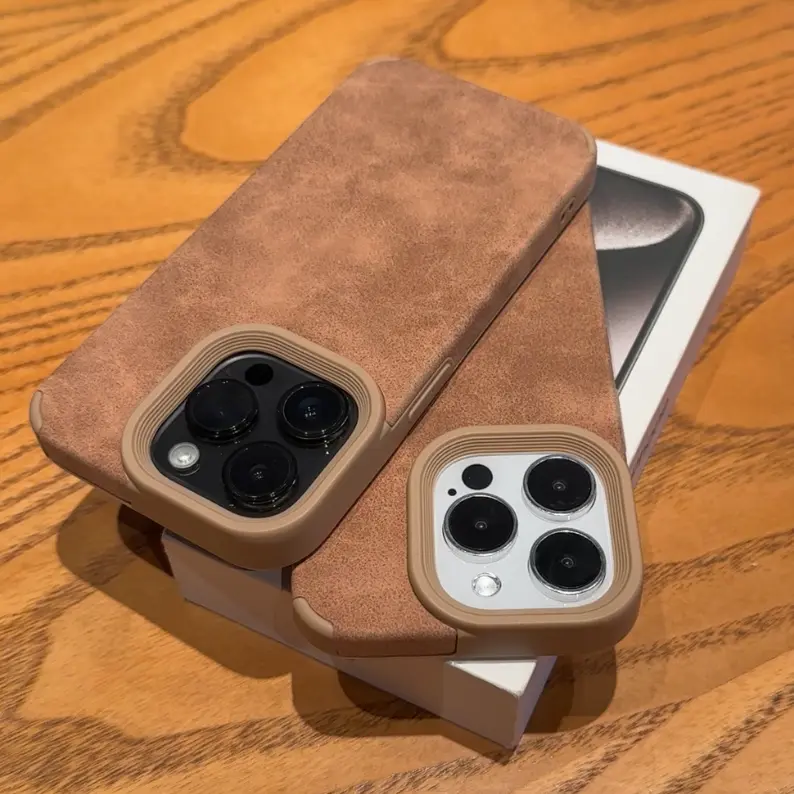Premium Retro Brown Leather Artistic Phone Case for iPhone 16/15/14/13/12/11 Pro Max Plus - Shockproof Smartphone Accessory, Handheld Device Protector, Exquisite Phone Decoration