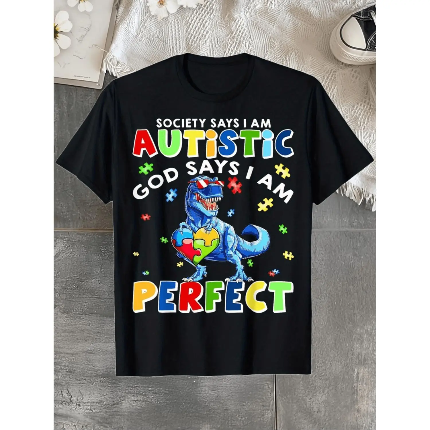 I Am an Autistic Individual, And God Says I Am Perfect. Fun Autism-Themed T-Shirt for Boys, Made of Soft, Breathable, And Comfortable Short Sleeves, The Best Gift for Boys And Girls