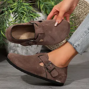 Fashion Suede Buckle Loafers for Women Versatile Slip-On Shoes Trendy Indoor Outdoor Mules Springfresh