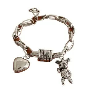 Trendy Handmade Vintage Silver Heart Pendant Set | Unisex Couple Magnetic Heart + Snowflake Bell & Pearl Bracelet | Teacher Appreciation Cosmetic Pouch + Custom Jewelry | Retro Timeless Design (Birthday/Gift Essential)