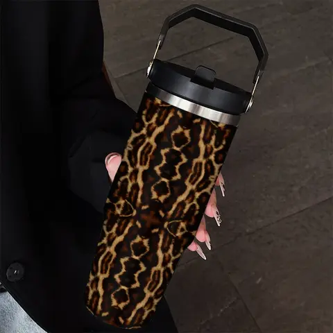 30oz Insulated Leakproof Tumbler Cup with Straw, Artistic Leopard Print, Stainless Steel Drinkware Coffee Mug, Travel Cup, Perfect Gift for Men and Women