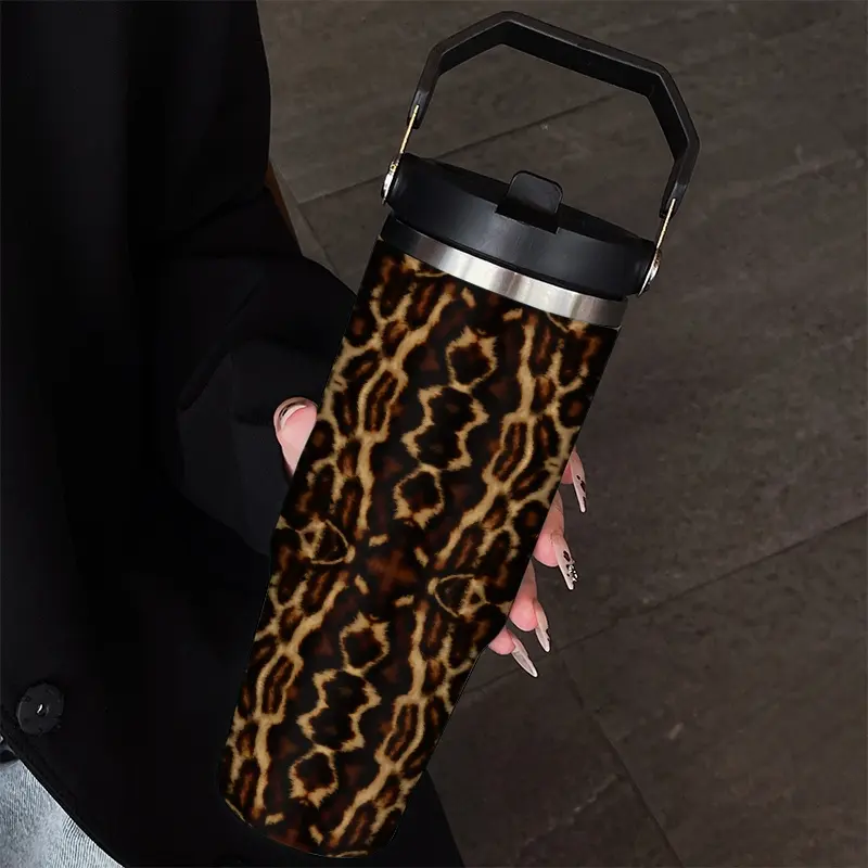 30oz Insulated Leakproof Tumbler Cup with Straw, Artistic Leopard Print, Stainless Steel Coffee Mug, Travel Cup, Perfect Gift for Men and Women