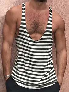 INCERUN Men Striped Tank Tops O-neck Sleeveless Streetwear Casual Male Vests Summer Cozy Loose Fashion Men Clothing