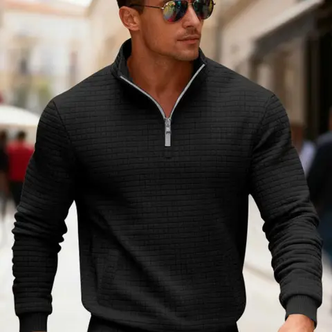 Men's Autumn Winter Stand Collar Knit Sweater, Knitwear, Half Zip Design, Soft Warm Thick, Casual Fashion, Fitted, Long Sleeve, Pockets, All Seasons, Clothes