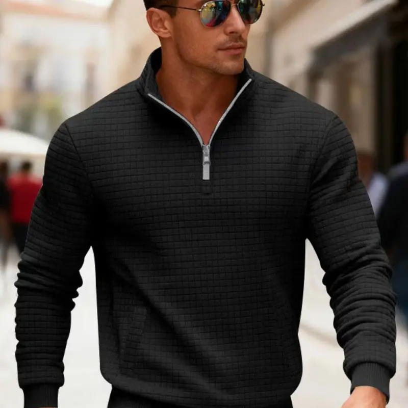 Men's Autumn Winter Stand Collar Knit Sweater, Knitwear, Half Zip Design, Soft Warm Thick, Casual Fashion, Fitted, Long Sleeve, Pockets, All Seasons, Clothes