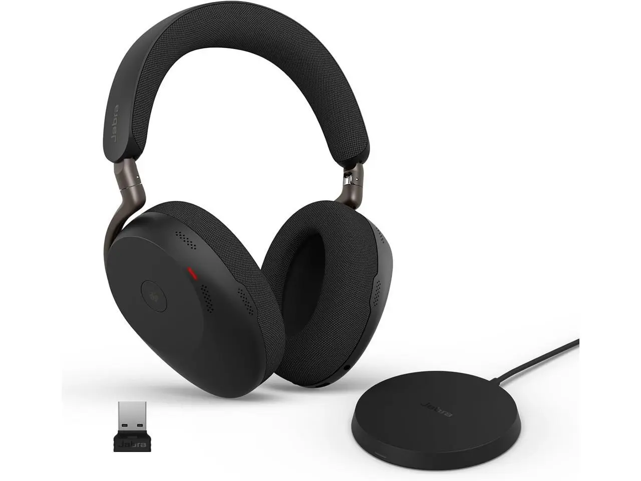 Jabra Evolve3 85 Over-Ear Wireless Bluetooth Headset with Mic and Wireless Charging Stand for Work, USB-A, AI Voice Call Technology, Adaptive ANC, 25-Hour Battery, Microsoft Teams Certified, Black
