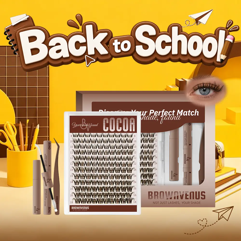BrownVenus COCOA Brown Flare Pre Glued Eyelash Clusters, Cashmere Soft Natural Acrylic Resin False Lashes for Beginners, Makeup Daily DIY Use, Natural Lash Clusters
