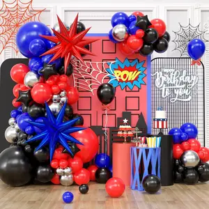 [New] 111 Pieces Spider Balloon Arch Set Boys Children Spider-Man Theme Birthday Party Decoration
