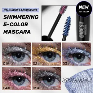 Sparkling Silver Color Lash Mascara, Shimmering Diamond Heart Trick 5 Colors, Snowflake Smudgeproof Waterproof Mascara