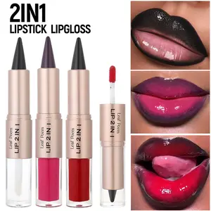 2 In 1 Lip Liner And Lip Gloss Cosmetic Matte LipGlossy Dual Ended Beauty Stick Waterproof Lipstick Long Lasting Moisturizing Makeup