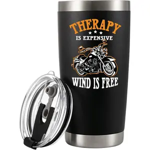 Therapy Is Expensive Wind Is Free Motorcycle Gifts Vacuum Insulated Tumblers Biker Rider Gift For Dad Husband Boyfriend Uncle Travel Mug (Black, 20 Ounces) 20 OZ Stainless Steel Tumbler