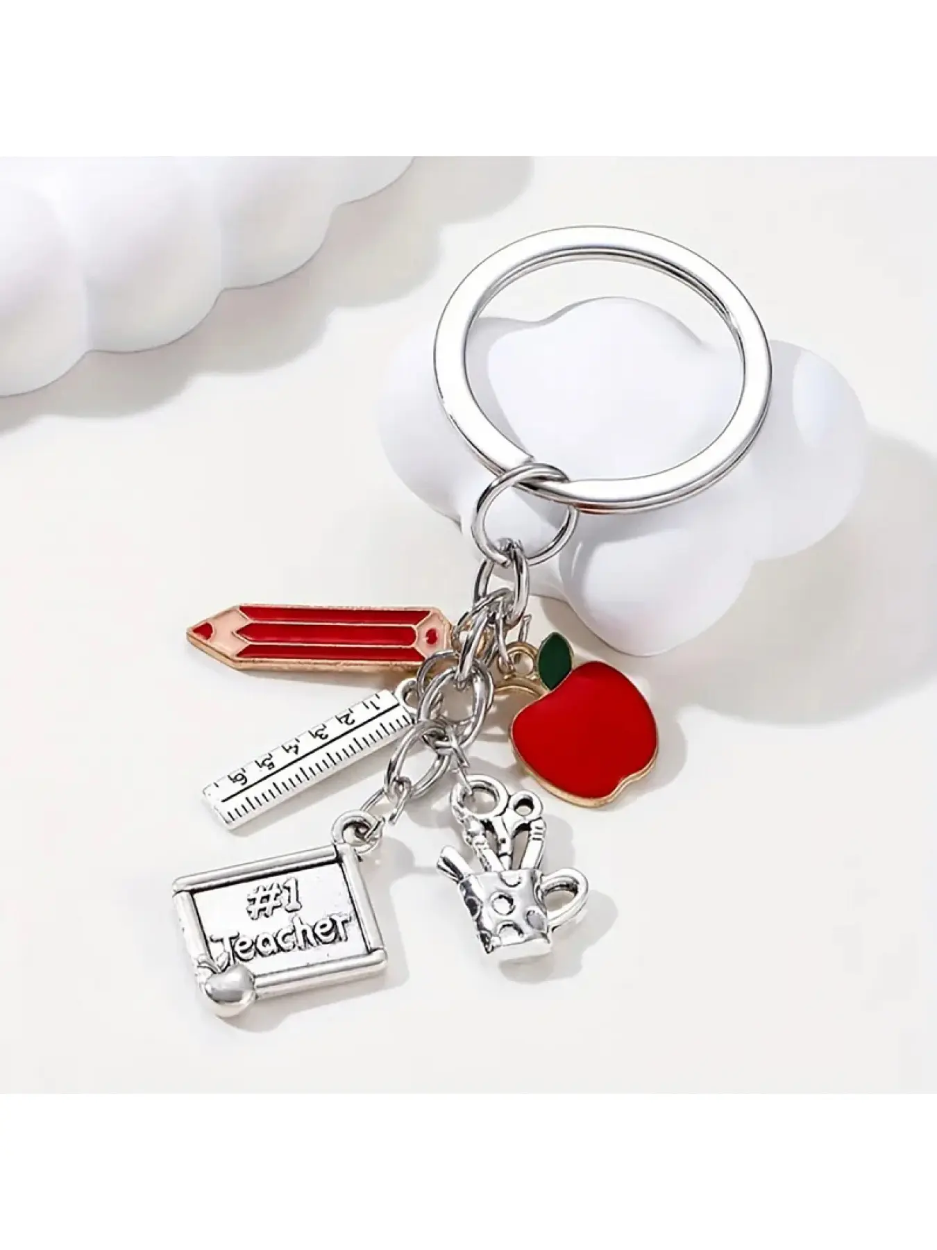 Classic alloy enamel keychain with apple pencil, a great gift for teachers, handmade jewelry for Teachers' Day.
