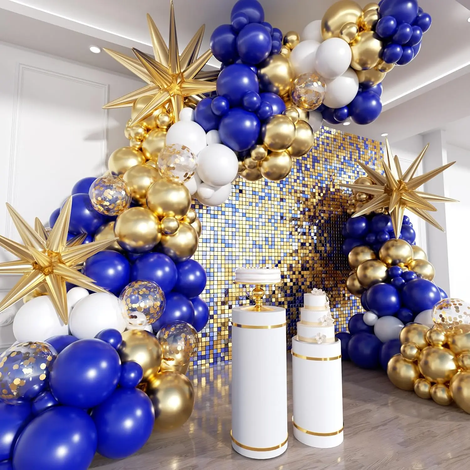 201 count Royal Blue and  Balloon Arch Kit, Explosion  Blue  and White Confetti Balloon Garland kit, Different Size Balloons for Birthday Anniversary Wedding  Year Party Decoration