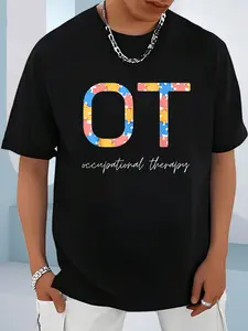 100% Cotton Unisex OT Occupational Therapy Puzzle Occupational Therapist Tee T-Shirt, Men's Women's Shirt Top, Short Sleeve Tops Crewneck T-shirt