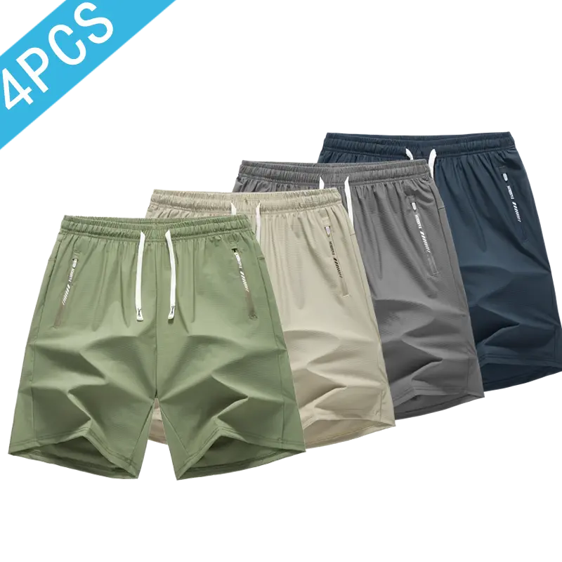 Men’s casual ice silk shorts with zippered pockets — summer casual, comfortable, breathable shorts for everyday wear; available in various specifications and colors.