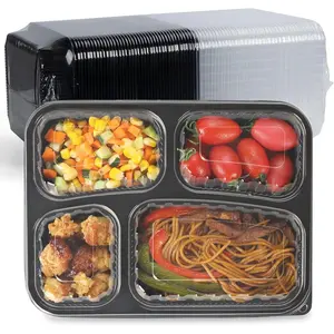 Meal Prep Containers 34oz 40 Pack -  PP Plastic Shrink Wrap & Leak Proof Takeout Box | Dishwasher Freezer & Microwave Safe  for Bulk Cooking | Black 4 Compartment  container