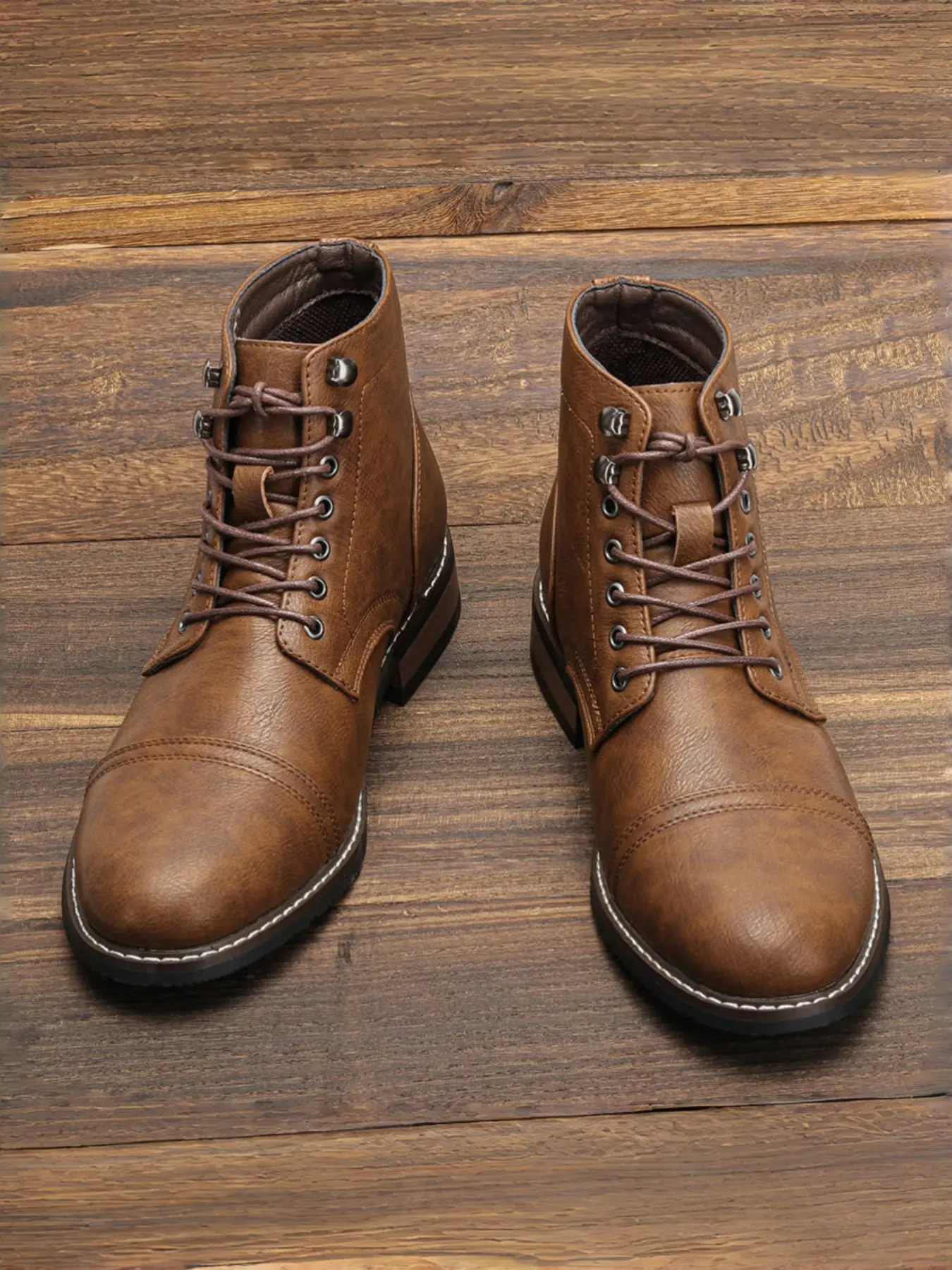 Men's Vintage Work Boot, PU Leather Upper, Anti-Slip Rubber Sole, Business Casual Urban Style, Daily Commute Wear, Footwear, Worker, Work Shoes, Nonslip Work Shoes