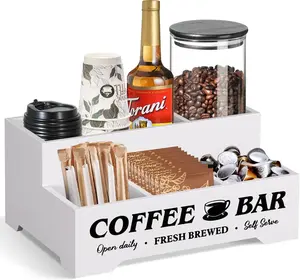Coffee Bar Organizer for Coffee Accessories, Wood Coffee Station Organizer for Countertop, Coffee Pod Holder for Coffee Bar Decor, Coffee Syrup Organizer for Coffee Bar Essentials (White) counter storage multipurpose holiday deal