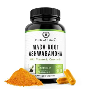 Circle of Nature Maca Root 10000mg Ashwagandha 6600mg with Turmeric Curcumin & Bioperine 120 Veggie Capsules for Men Women Natural Dietary Supplement for Hormonal Balance and Energy Boost