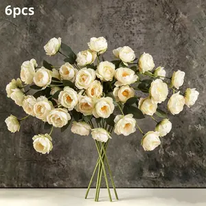 6-piece set of simulated peony flowers (excluding vase) - a total of 42 flower heads, long branch silk flowers, Fake Flowers, can be used for DIY bouquets, wedding table flowers, home decoration Home Decor Accessory