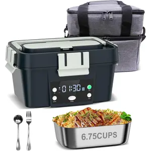 Heated Lunch Box Battery Powered with Automatic Heating 16000mAh Cordless Heatable Lunchbox for Adults 1.6L Portable Food Warmer with Insulated Carry Bag Green