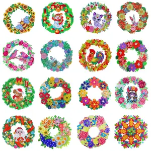 Diamond Painting Wreath Kit for Christmas Decor, DIY Holiday Wall Hanging with Sparkly Round Wreath Design