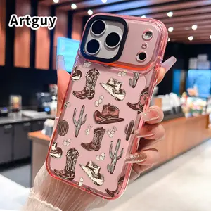 Phone Case for iPhone 17 Pro Max 16 Air Plus 15 Pro Max 14 13 12 11 Western Cowboy Elements Pattern Non-Yellowing Shockproof Soft Silicone Transparent Cover