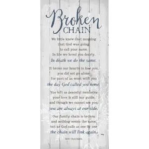 DEXSA Broken Chain Wood Plaque Inspiring Quote 5.5x12 - Classy Vertical Frame Wall Hanging Decoration | We little knew that morning that God was going to call your name | Christian Family Home Decor Saying