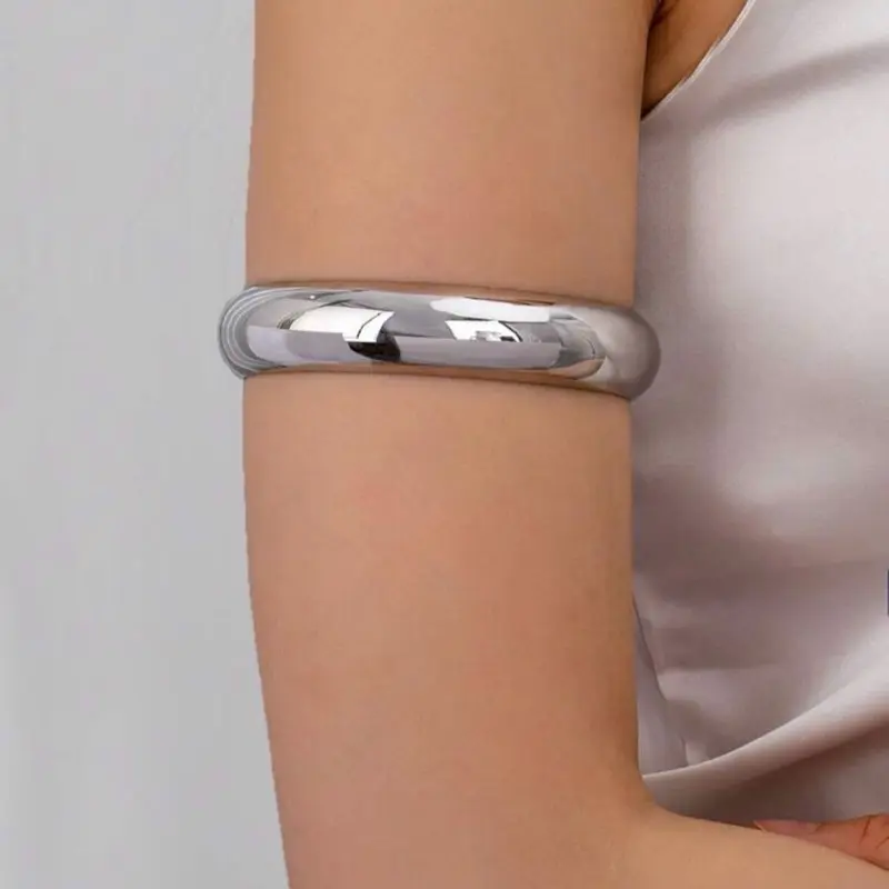 1 Pc Silvery Color Chunky Metal Upper Arm Cuff Bangle Body Jewelry For Women Fashion Accessory