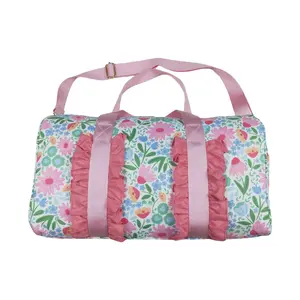 Polyester Floral Ruffle Duffle Bag - Large Capacity Sports & Travel Bag for Girls, Adults