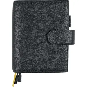 Genuine Leather A6 Notebook Cover with Pen Loop, Card Slots, Side & Back Pockets and Bookmarks, Fits A6 Planners, Black