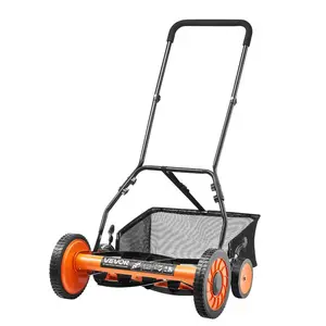 VEVOR Push Reel Lawn Mower 18 inch, 5 Blades Manual Push Mower No Motor, 1.37-2.44 in Adjustable Cutting Height, Walk-Behind Lawn Mowers with Grass Catcher Bag for Green Lawns, Driveways, Courtyards