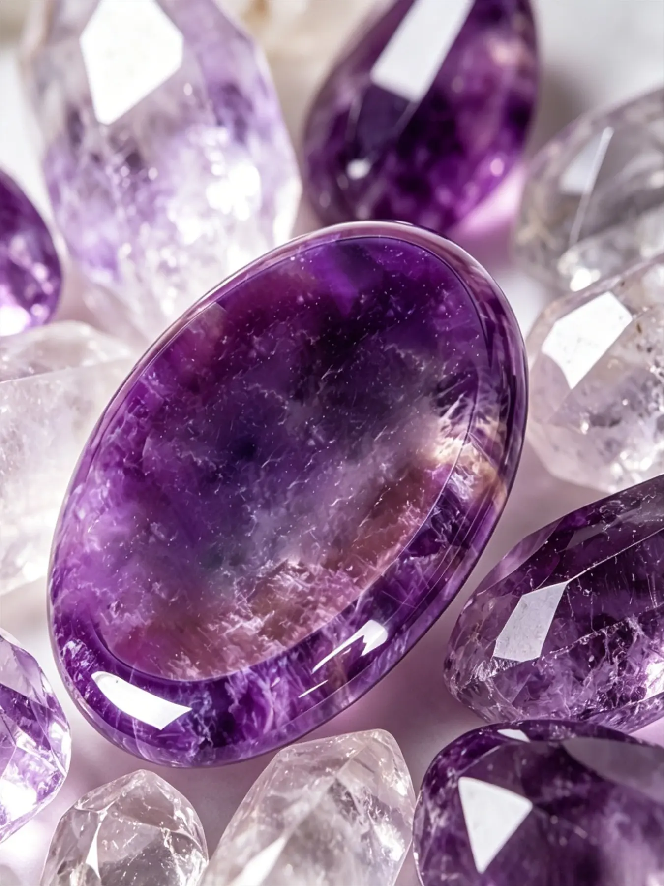 1 piece of amethyst thumb stone, a natural crystal portable palm gem, a meditation gift suitable for both men and women