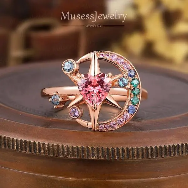 Heart Pink Sapphire Engagement Ring, Classic Design