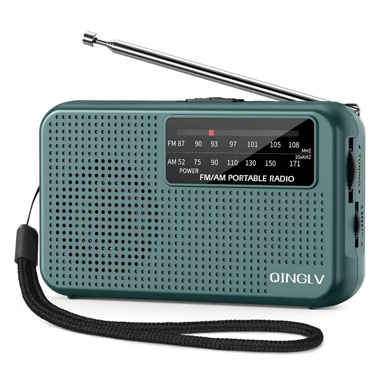 Portable Mini Radio, Am/fm Band, Rechargeable Aa Battery, Clear Sound Quality, Includes Earphone Jack and Lanyard, Ideal for On-The-Go Use