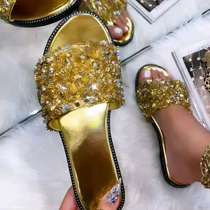 glam G Girl Women Footwear Summer Flat Weightold sparkles Sandals