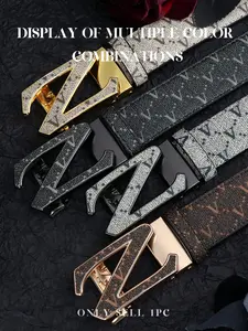 New Luxury Quality Letter Z Alloy Automatic Buckle Belt, Youth Men Business Casual Letter Pattern Leather Belt, Durable Scratch-Resistant Waistband, All Season Wear