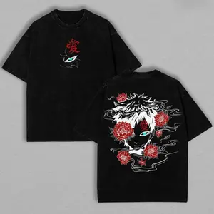 Gaara Red Flower Vintage Washed Tee – Naruto Unisex Oversize Anime Shirt
